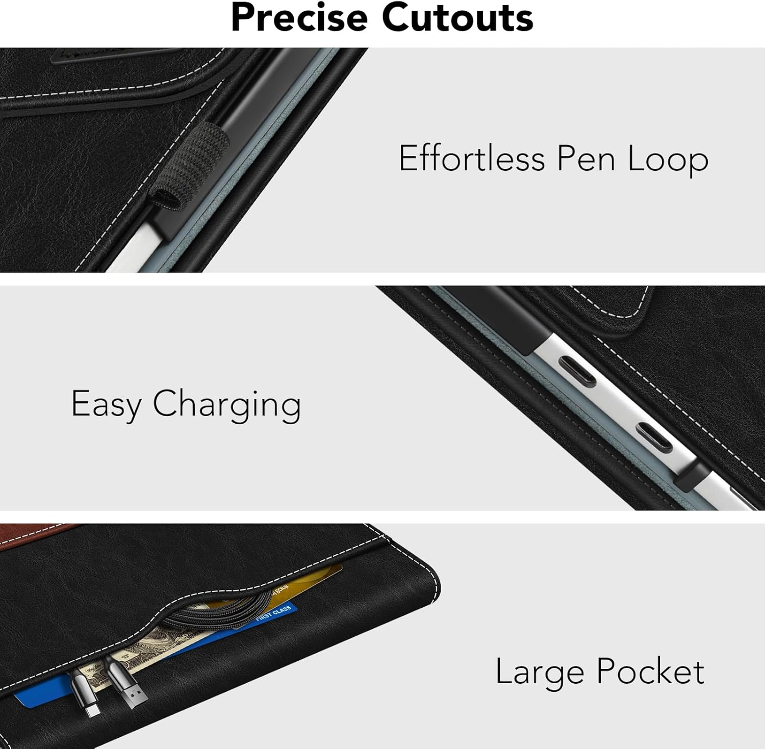 Fintie Case for Microsoft Surface Pro 12 Inch 1st Edition (2025), Multiple Angle Viewing Portfolio Business Cover with Pocket & Stylus Holder, Compatible with Type Cover Keyboard (Black/Brown) - Image 5