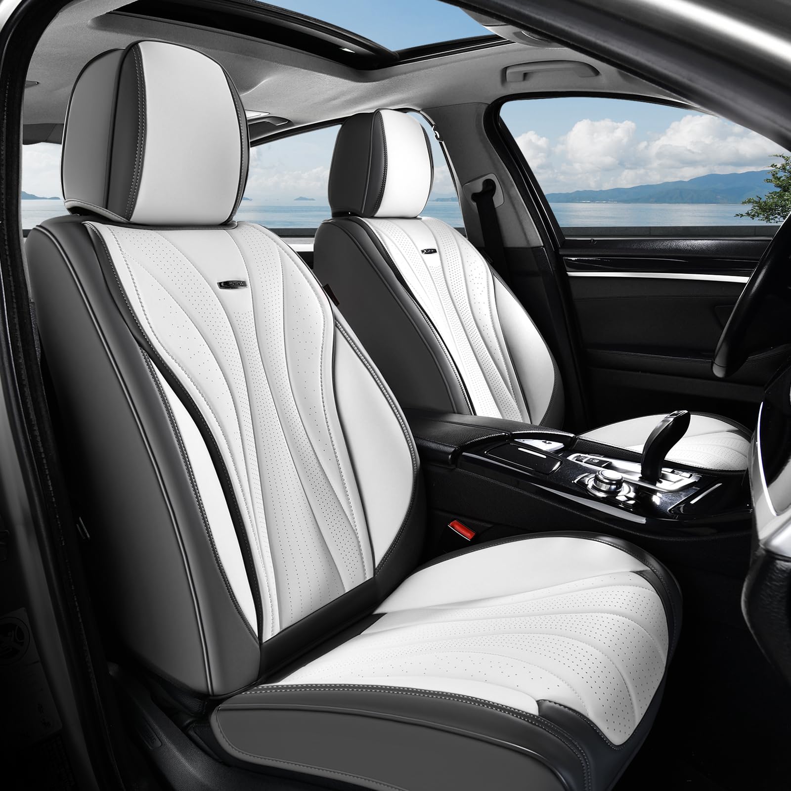 Coverado Front Seat Covers, 2 Pack Leather Seat Cover for Cars, Waterproof Seat Covers, Front Seat Car Seat Protectors, Driver Car Seat Cushions Universal Fit for Most Vehicles, Gray&amp;White