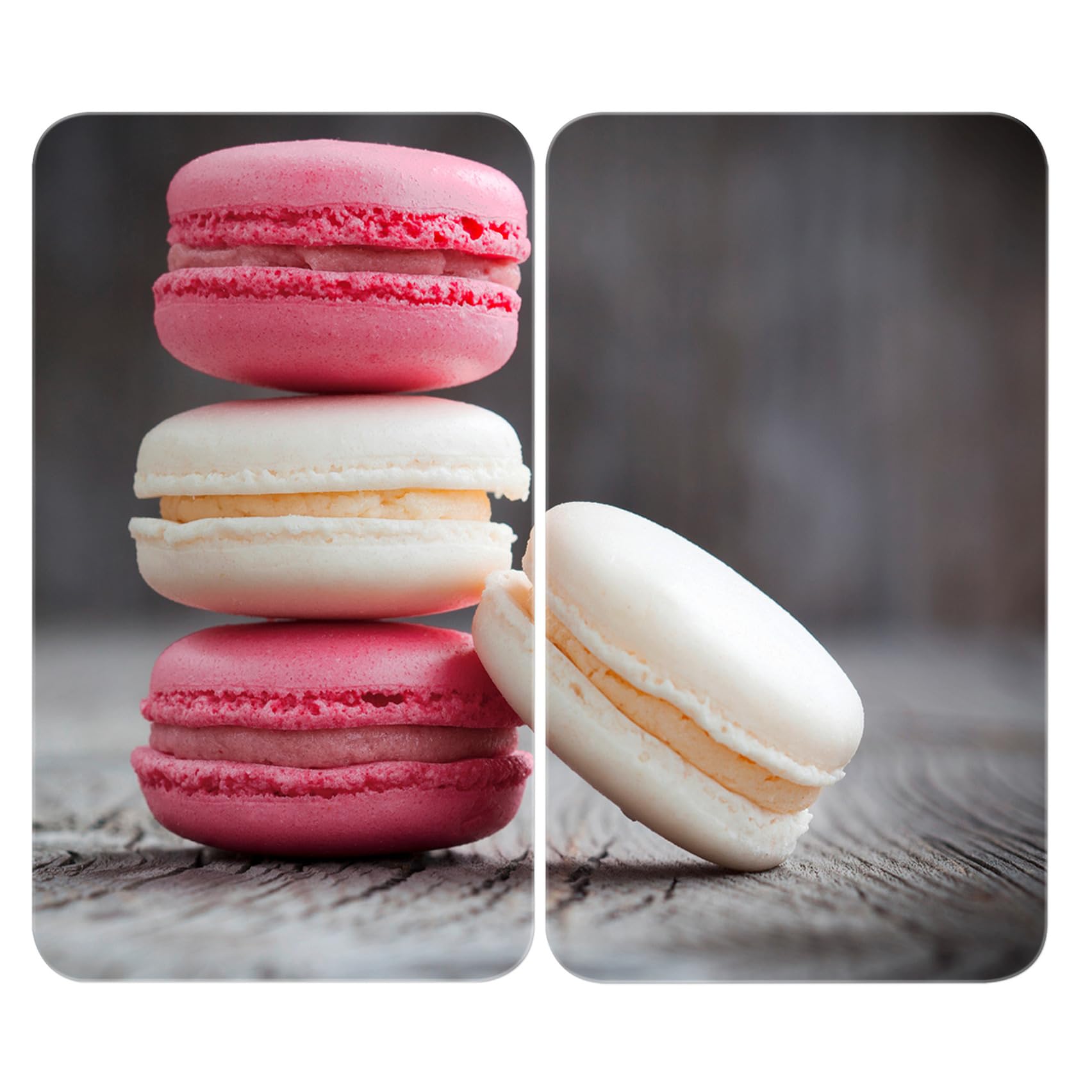 WENKO Universal Cover Plates Macarons-Set of 2, for All Types of cookers, Tempered glass, Multicoloured, 52 x 30 x 0.1 cm