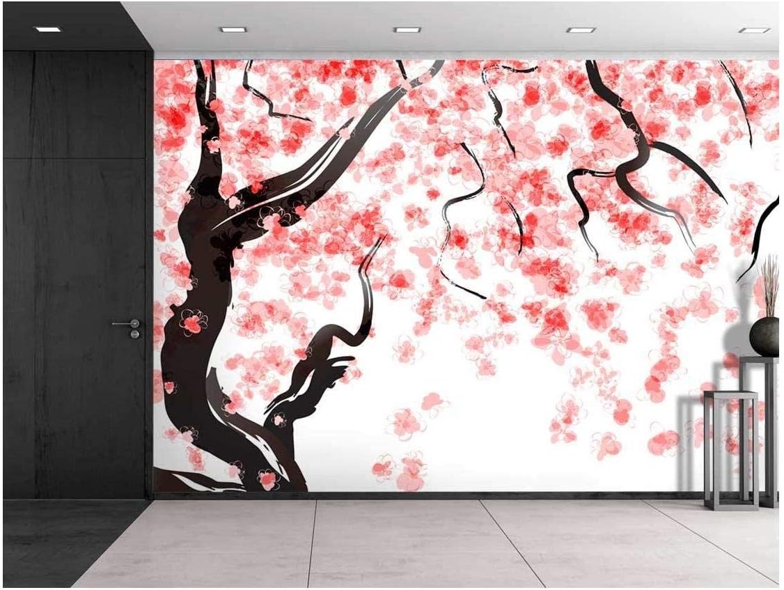 wall26 - Large Wall Mural - Japanese Cherry Tree Blossom in Watercolor Painting Style | Self-Adhesive Vinyl Wallpaper/Removable Modern Decorating Wall Art - 66x96