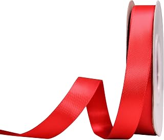 YAMA Red Double Faced Satin Ribbon 5/8 Inch Continuous 25 Yards | Red Ribbon for Gift Wrapping Crafts Flower Bouquet Hair Bows Wedding Party Decoration