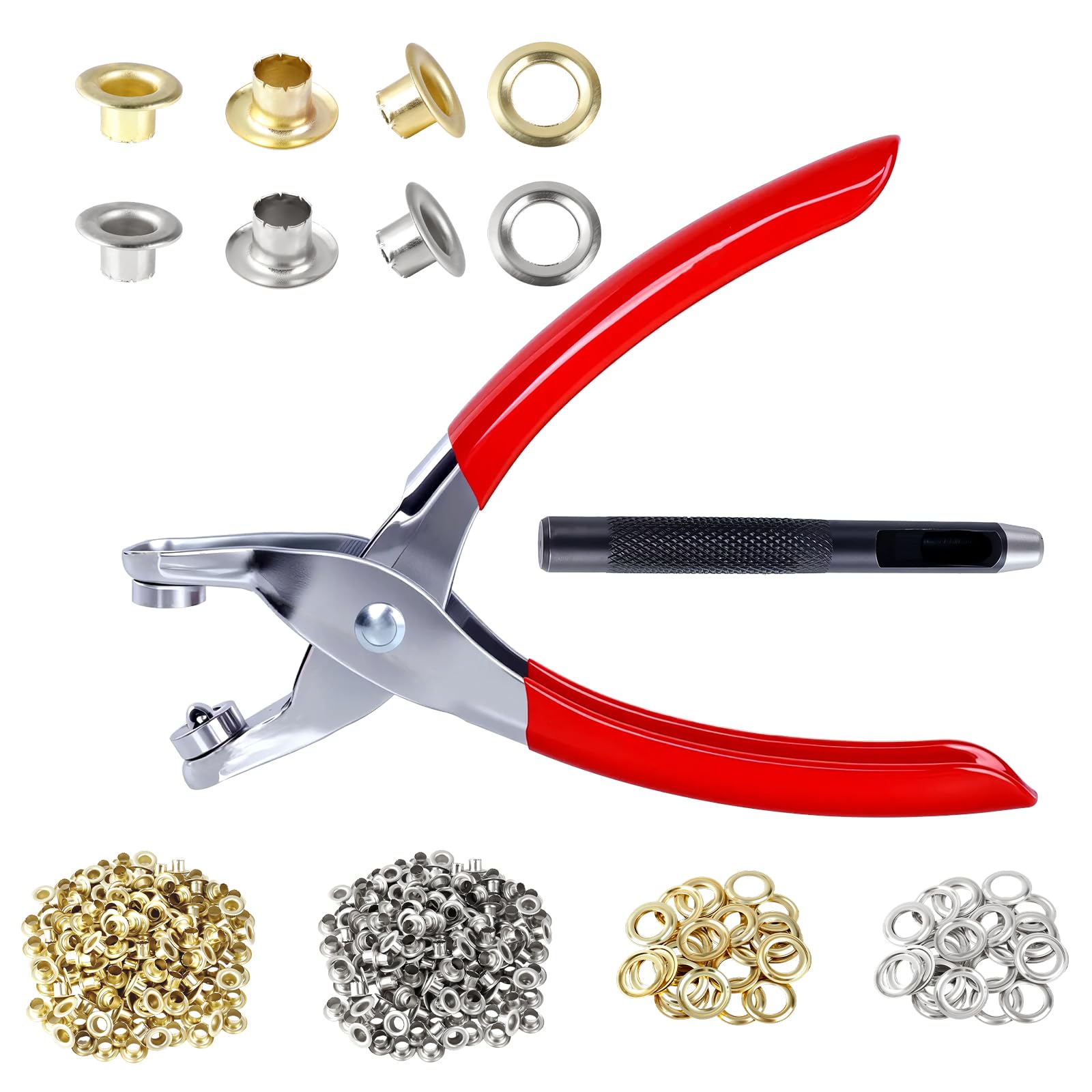TS/DKQ-01 - Kit di 400 utensili per occhielli da 6 mm, con 400 occhielli in metallo e rondelle per tessuto, pelle, scarpe