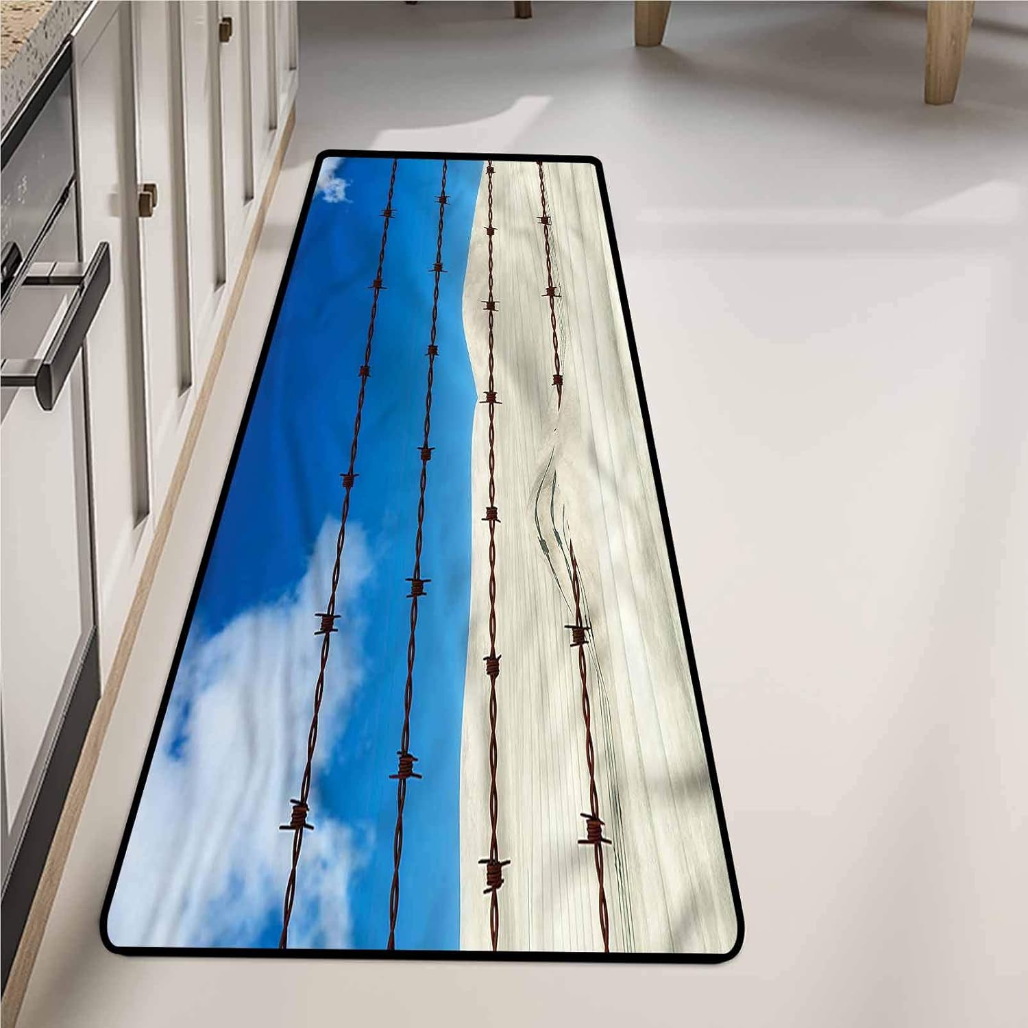 Bathroom Rug Runner 24 x 72 Inch, Barbed Wire Security Guard Motif Non