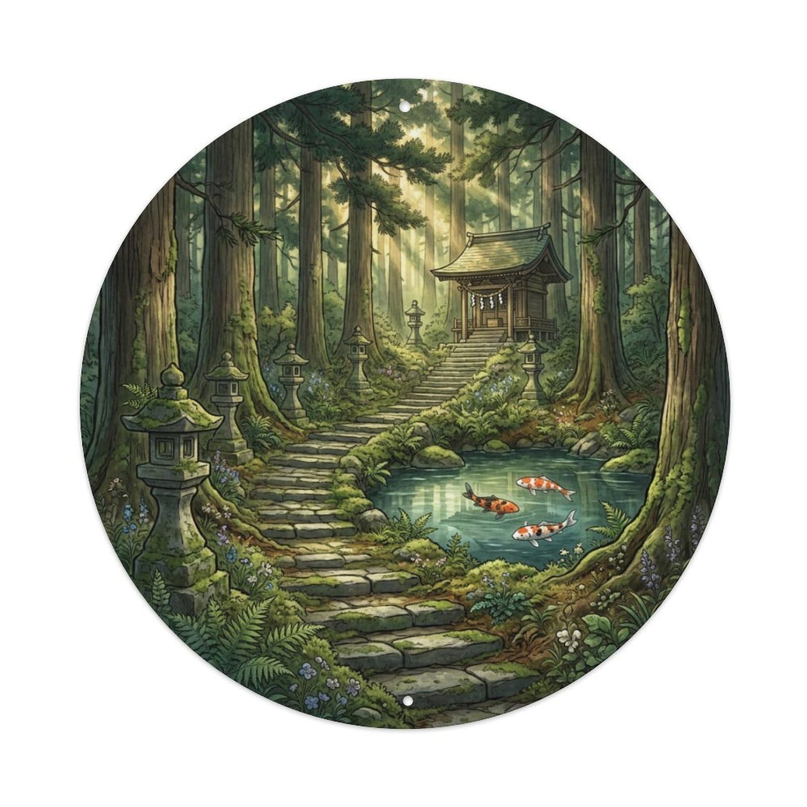 Galvaxio Style Japanese Stone Steps Koi Fish Forest Path Metal Tin Sign