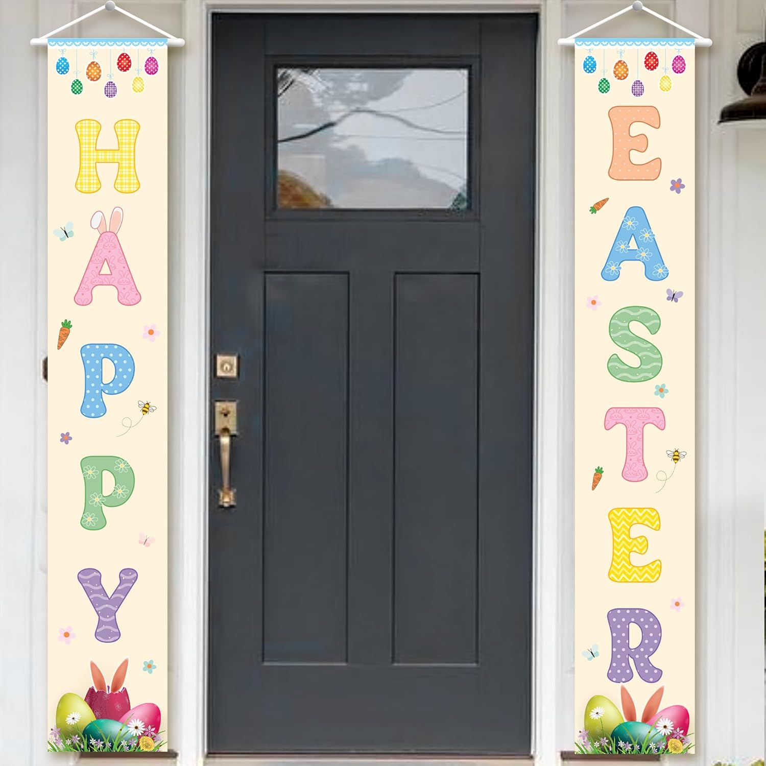 KatchOn Happy Easter Door Banner – 120x20 Inch | Happy Easter Banner, Easter Decorations Outdoor | Easter Egg Banner | Easter Decor for Home, Outdoor | Easter Porch Banner