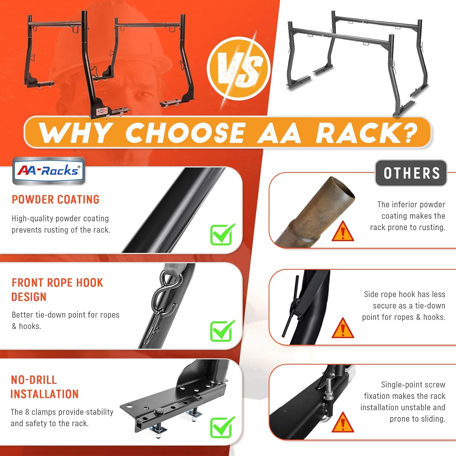 AA-Racks Model X31-J Truck Ladder Rack 800Ibs Capacity with (8) Non-Drilling Z-Clamps Extendable Steel Pick-Up Truck Bed Ladder Rack Two-bar Set - Black