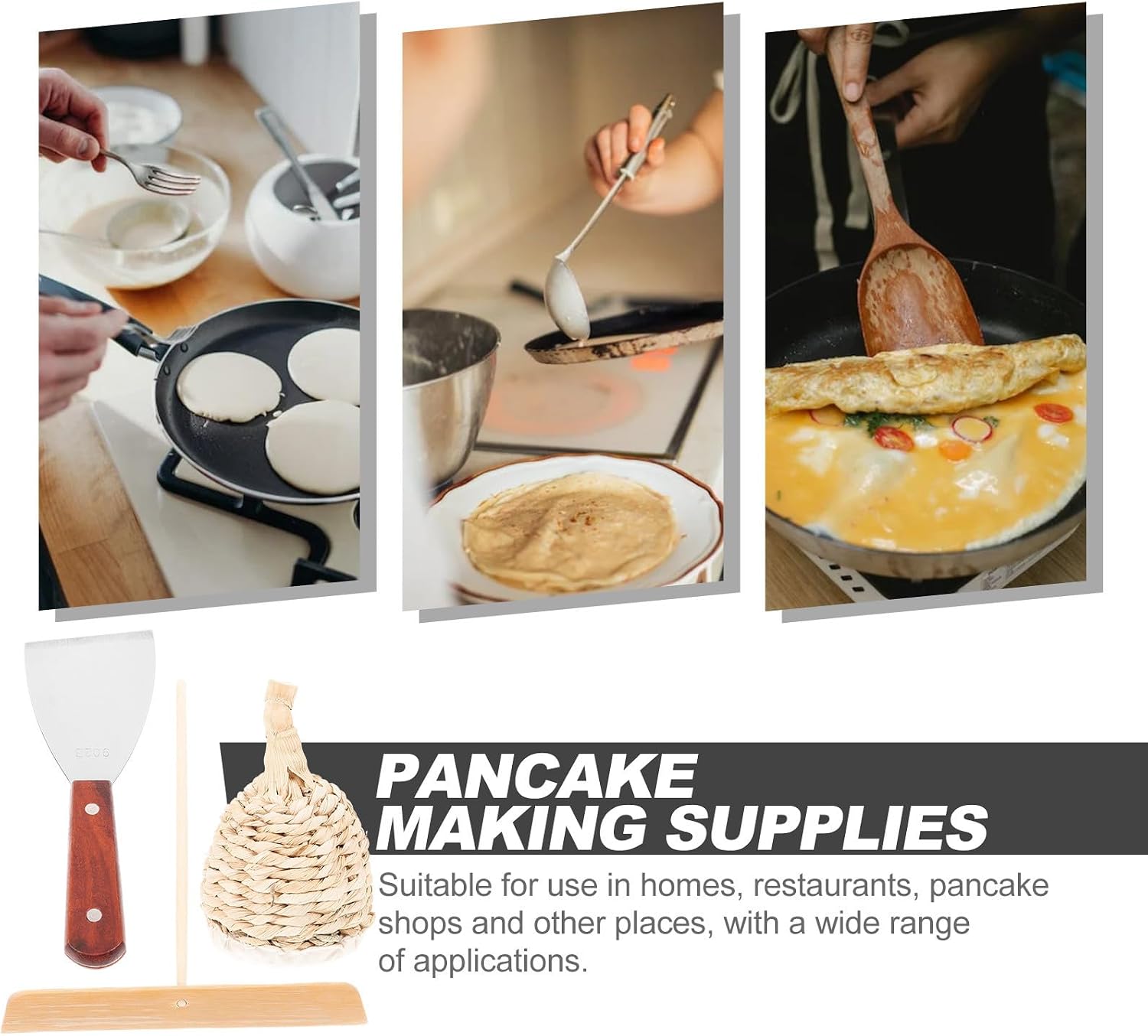 Didiseaon Professional Pancake Spreading Tool Crepe Kit with Reusable Cloth and Stainless Steel Straw Rope for Brushing Oil on Pancakes and Eggs for Breakfast and Restaurants