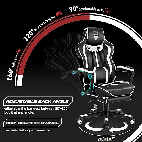 Miniatura 15 de Vonesse Silla de juegos rosa para adultos, silla de juegos de PC para niñas, silla reclinable de computadora con reposapiés, silla ergonómica de