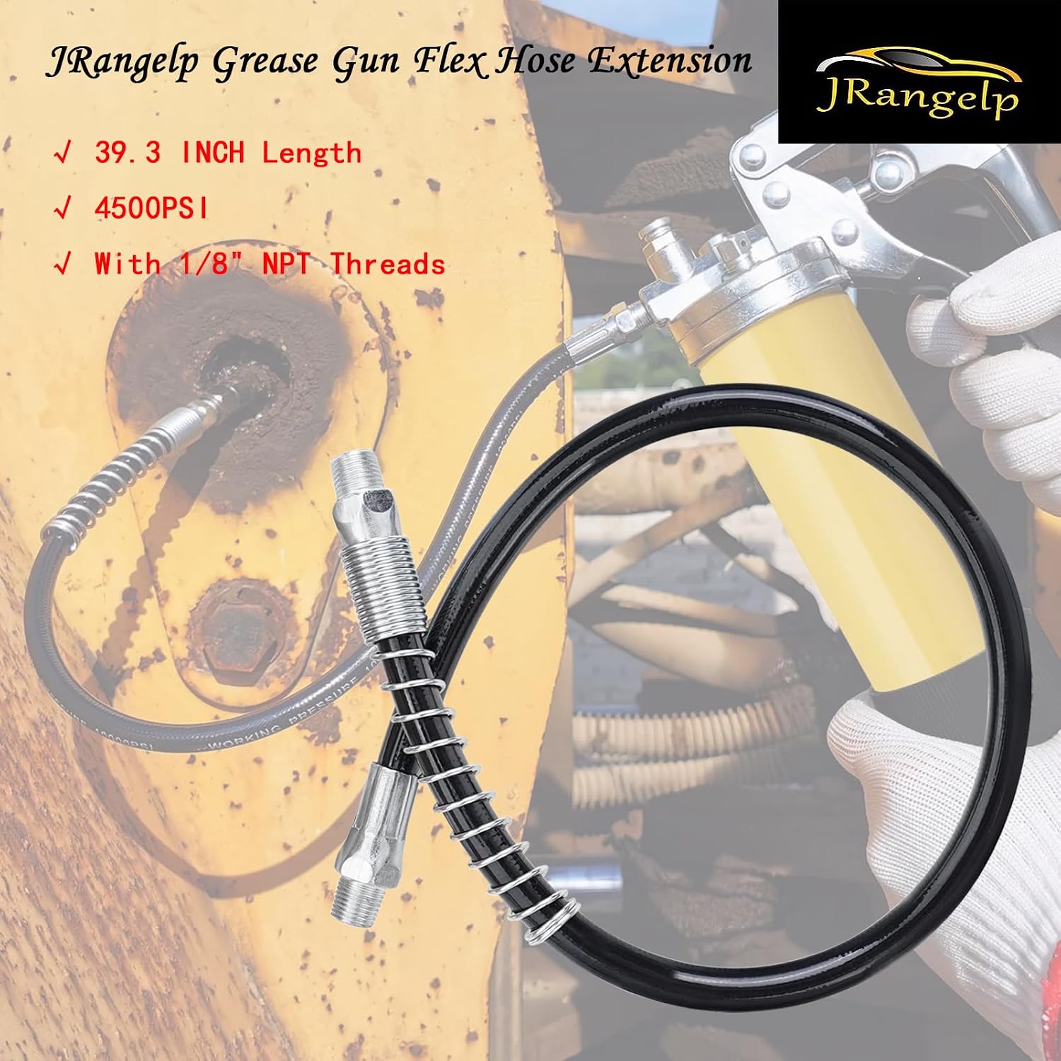 39.3 INCH Grease Gun Flex Hose 4500PSI Grease Hose Extension with Coupler/1/8" NPT Threads Flexible Manual Grease Tools
