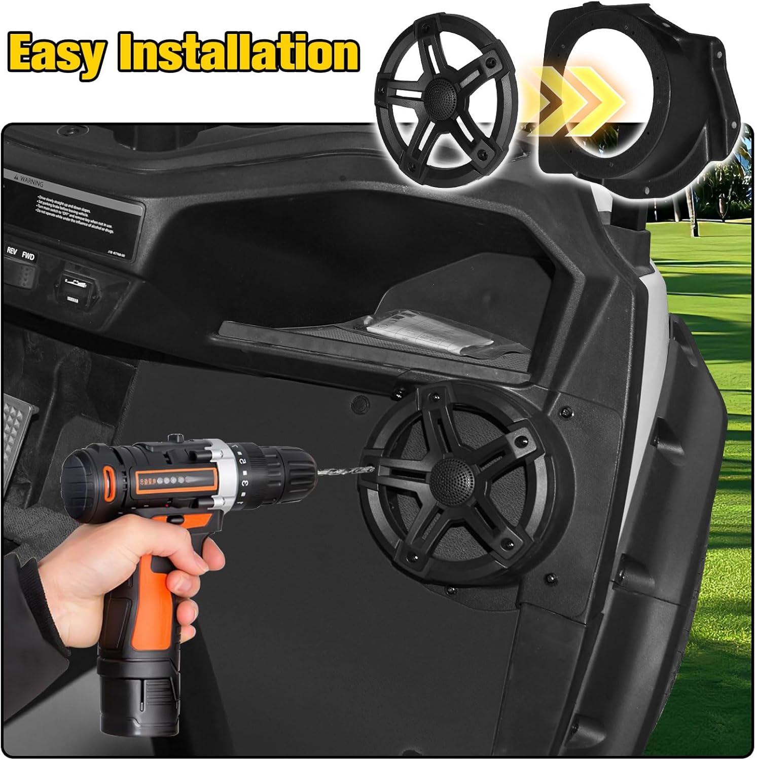 6.5" Under Dash Kick Speaker Pods Brackets for Yamaha Drive2 G29 Standard Golf Cart Accessories, Front Kick Panel Loudspeaker Mount Support, Premium ABS Speaker Enclosures Pods for Yamaha, 2PCS