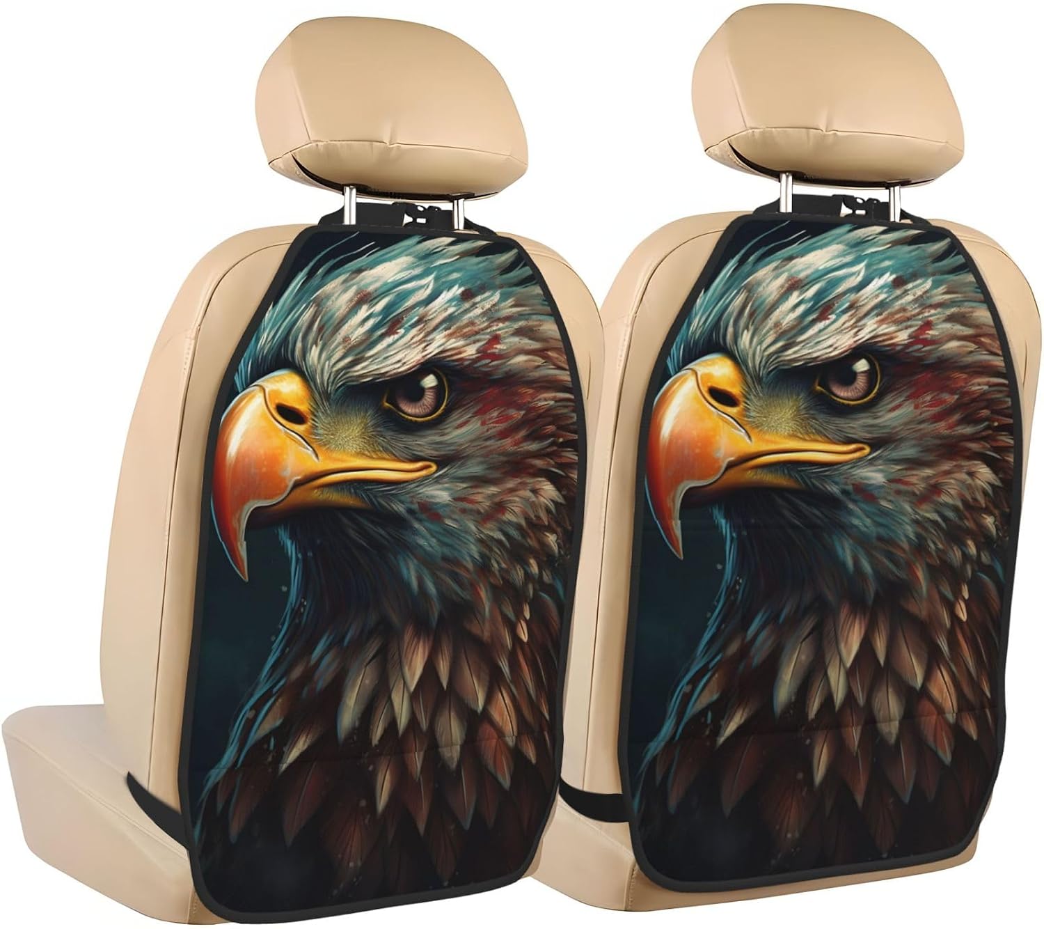 Car Seat Back Kick Protector 2 Pack 18.5x26.4 Inch, Cartoon Eagle Anti-Kick Pad, Waterproof Oxford Fabric Large Rear Seat Cover for Kids Pets Fits SUV Jeep Truck Sedan