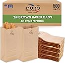 Duro 2# Brown Paper Lunch Bags 500 Count, Bulk Disposable Brown Paper Bags, SOS Small Lunch Bag for Candy, Snacks & Treats - 4.31 x 2.43 x 7.87 Inches
