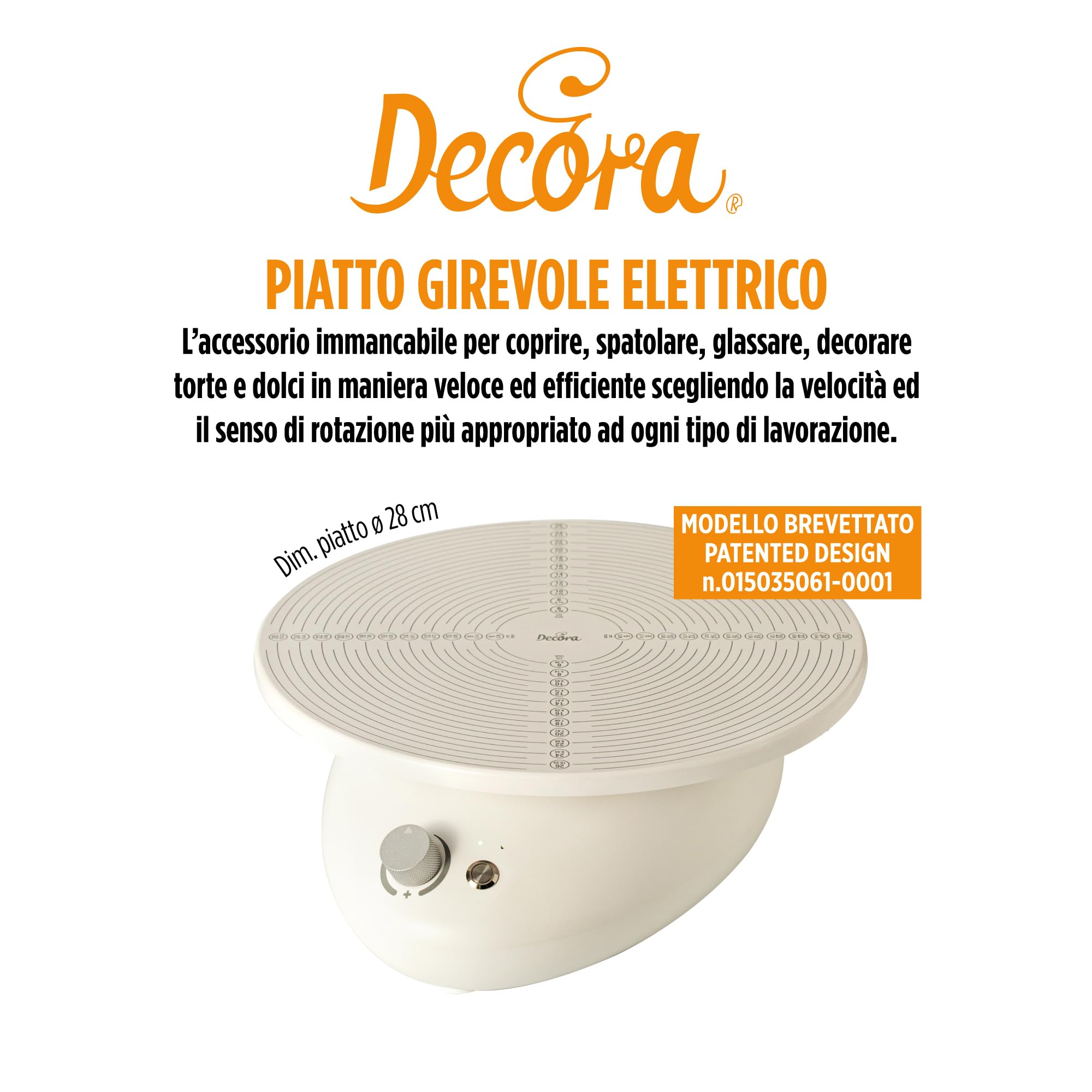 Decora, 9276010 Piatto Girevole Elettrico, Piatto Ø 28 cm, con pratico Pulsante di Stand-by per bloccare la rotazione del piatto senza resettare il senso di rotazione e la velocità