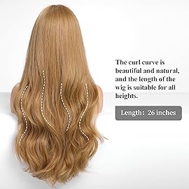 HAIRCUBE Blonde Wig with Bangs for Women Long Wavy Hair Wig Blonde Wig Curly Wavy Synthetic Wigs for Girls Daily Party Use