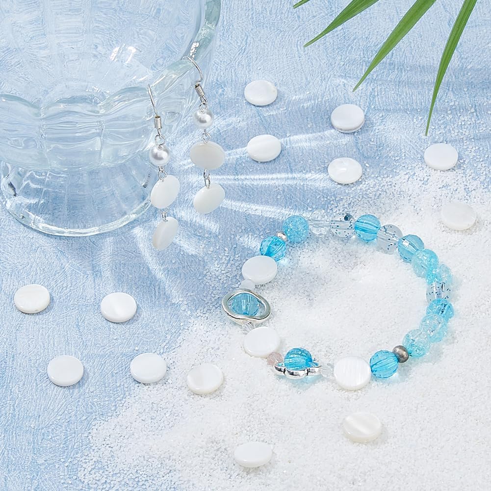 120pcs Flat Round Shell Bead 10mm Freshwater Round Coin Seashells Beads Natural Flat Mother of Pearl Beads with Elastic Thread for Jewelry Necklace Bracelets Earrings Making DIY Crafts - Image 5
