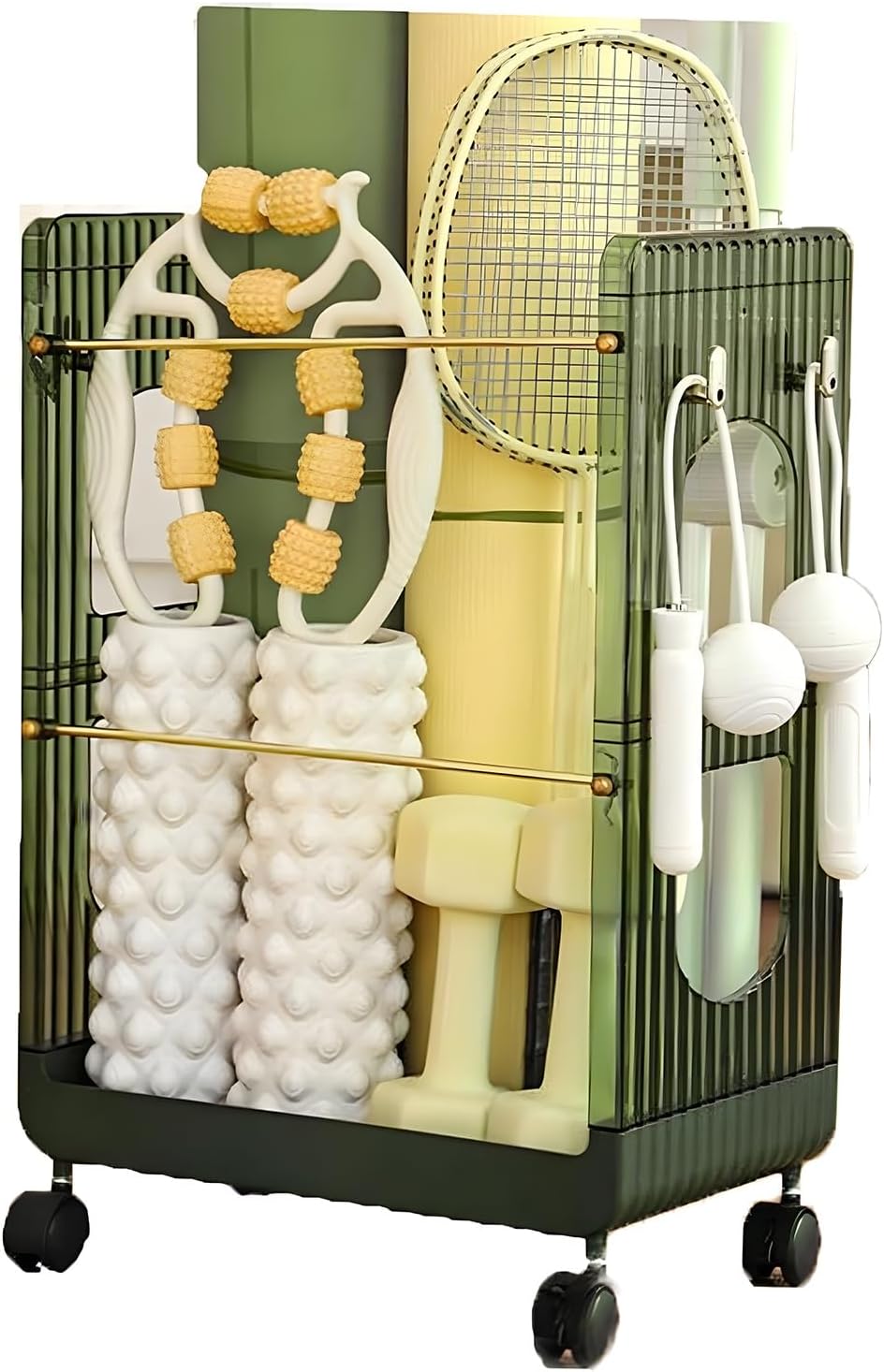 Tennis Racket Storage Rack, Badminton Racket Storage Cart, Yoga Mat Display Stand, for Gymnasiums Home Game Room Tennis Courts Clubs Schools(Green)