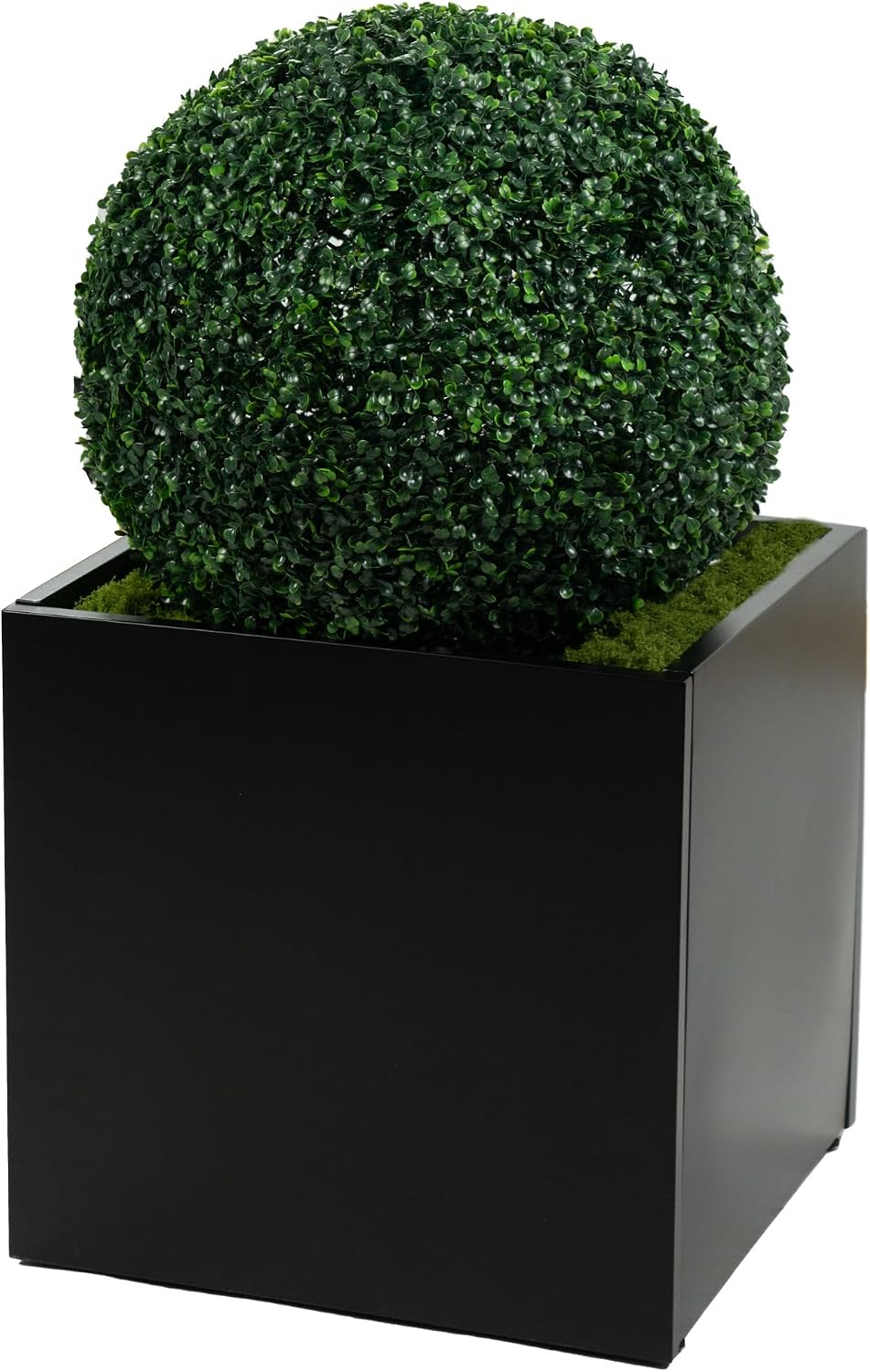 Kozyard 20''Cube Black Metal Planter with 2PCS 19in Topiary Ball Round Artificial Plant Balls for Backyard Balcony Garden Wedding Home Décor