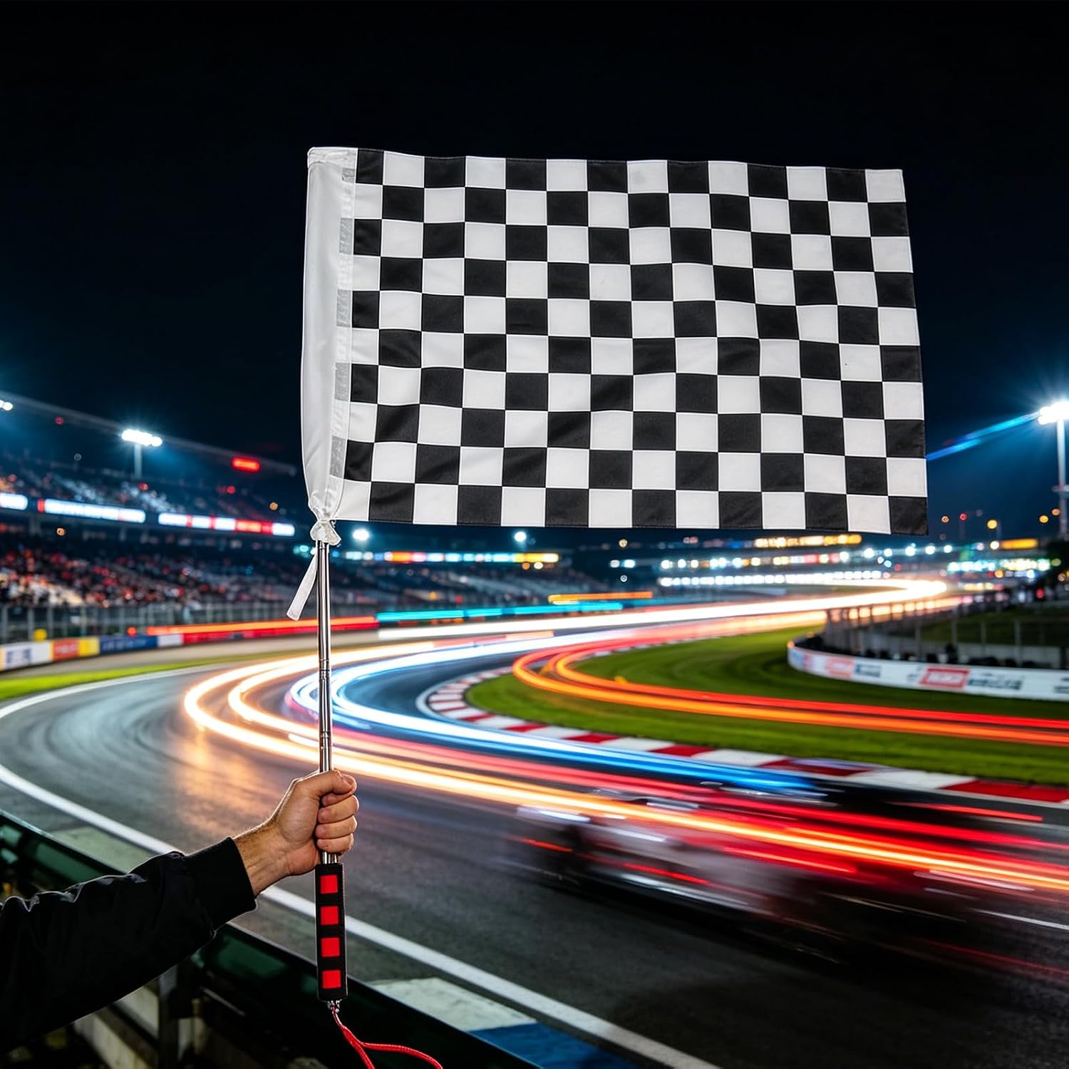 Checkered Racing Flag | 15.75x23.6 Inch Polyester Flag On Lightweight Metal Stick | Racing Game Car Formula Decor for Race Car Fans Motorsport Party Decoration