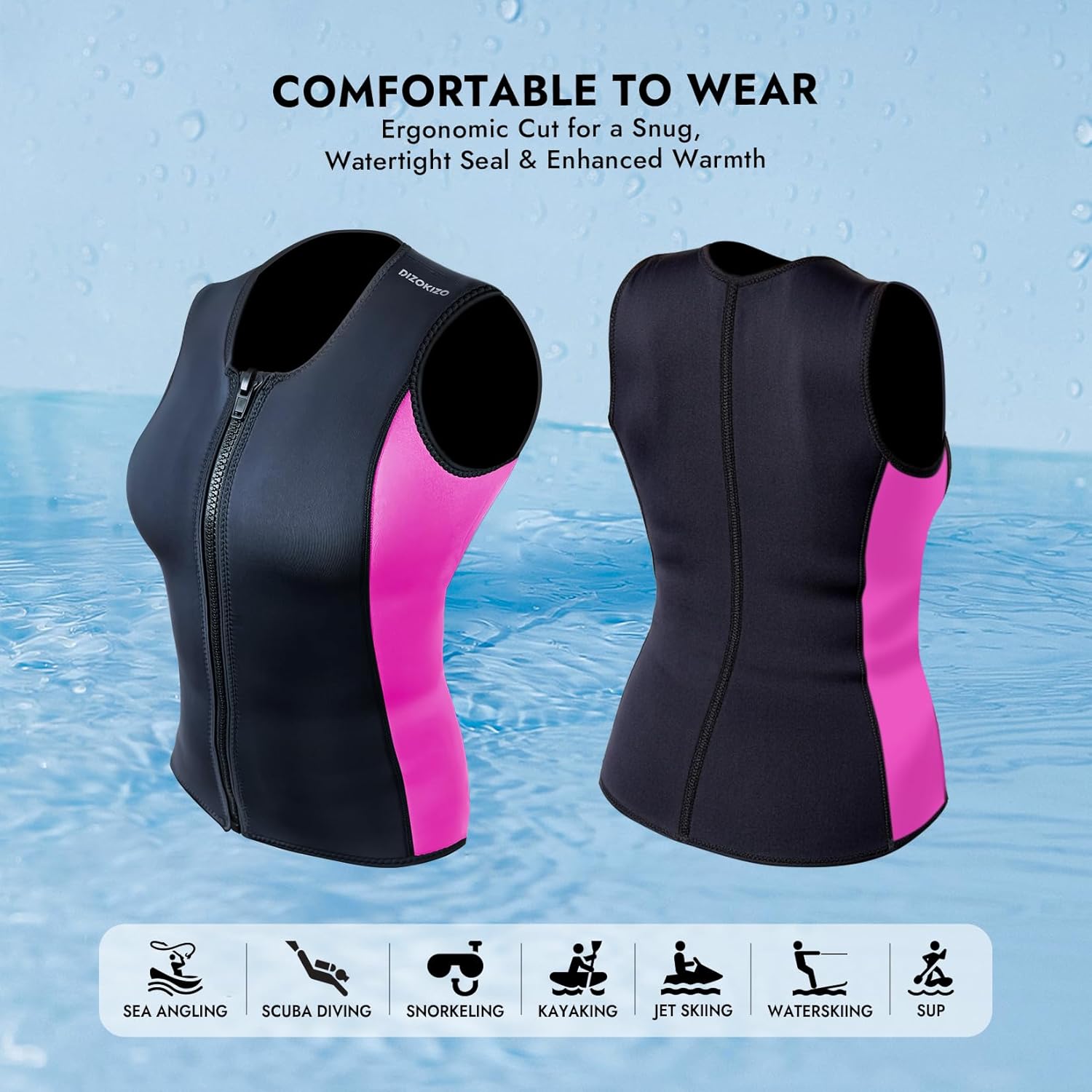 Wetsuit Top 3mm Neoprene Thermal Sleeveless Swimming Tops for Men Women Dive & Swim Vest for Scuba Diving Surfing Sailing Slimming Sauna