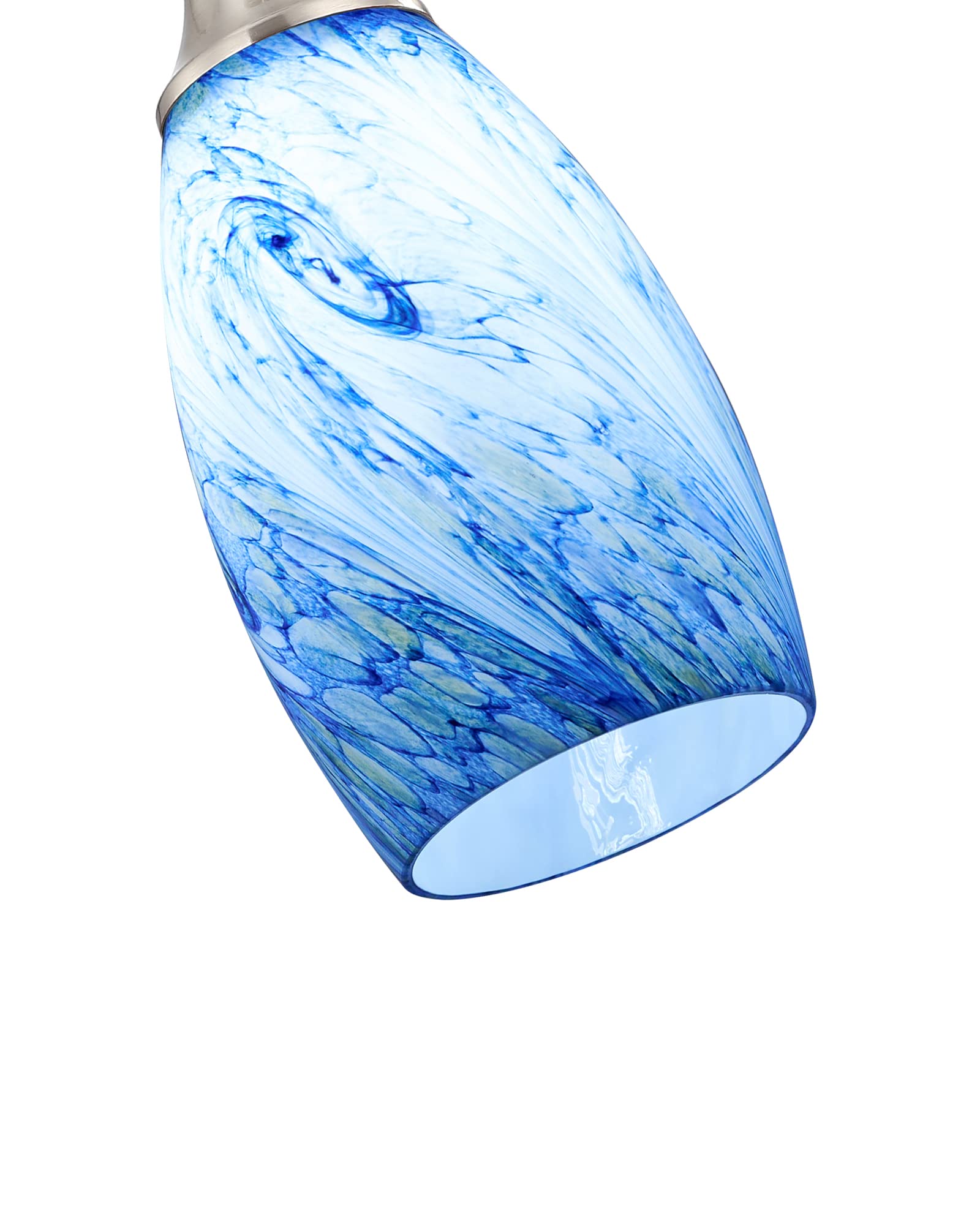 karyfine Mini Pendant Lights Kitchen Island White Blue Glass Lamp Shade Hand Blown Glass Pendant Light with Brush Nickel Finish Adjustable Cord for Kitchen Over Sink Hallway,Dining Room,Stairs Way