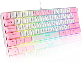 60% Wired RGB Gaming Keyboard, 61 Keys Portable Mini Compact Keyboard with 11 Chroma RGB Backlit, ABS Floating Keycap, Full Anti-ghosting Keys, USB Mechanical Feel Keyboard for PC Windows White Pink