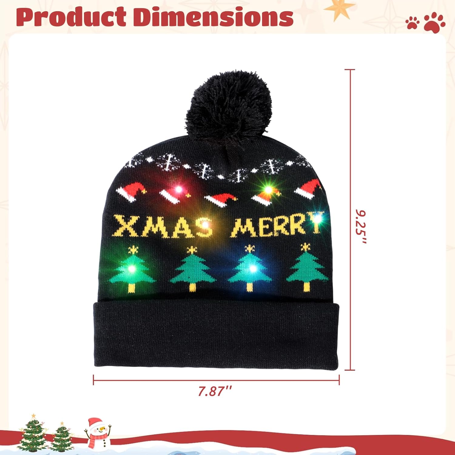 Christmas Beanie Hat, LED Light Up Christmas Knitted Hat with 6 Colorful LEDs, Elastic Knitted Beanie Hat - Image 6