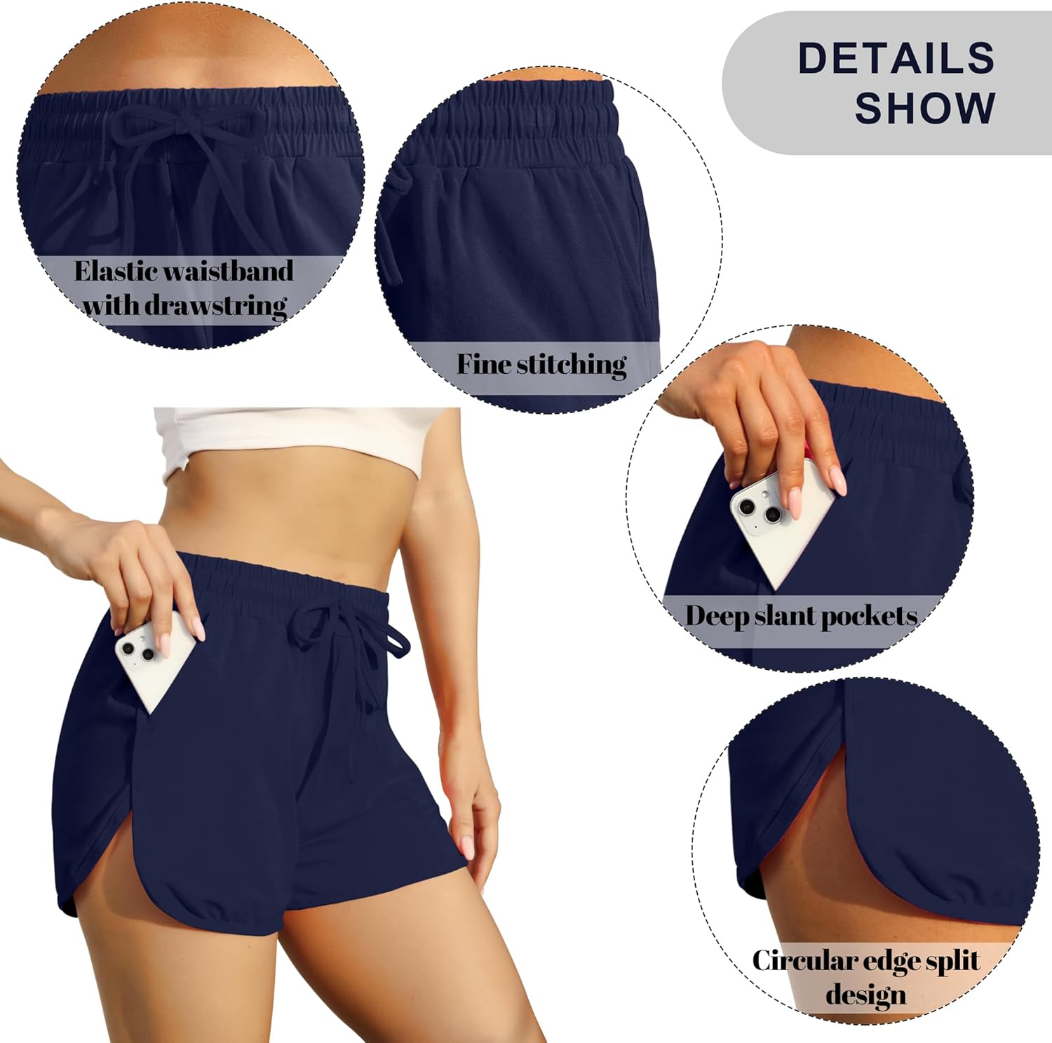 URATOT 3 Packs Women Sport Shorts Cotton Yoga Running Workout Shorts Summer Athletic Pant with Drawstring and Pockets - Image 4