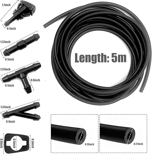 Miniatura 2 de Kit de manguera de lavado de parabrisas manguera de líquido de arandela de 5 M  12 conectores de manguera 2 boquillas de ventilador  2 juntas de