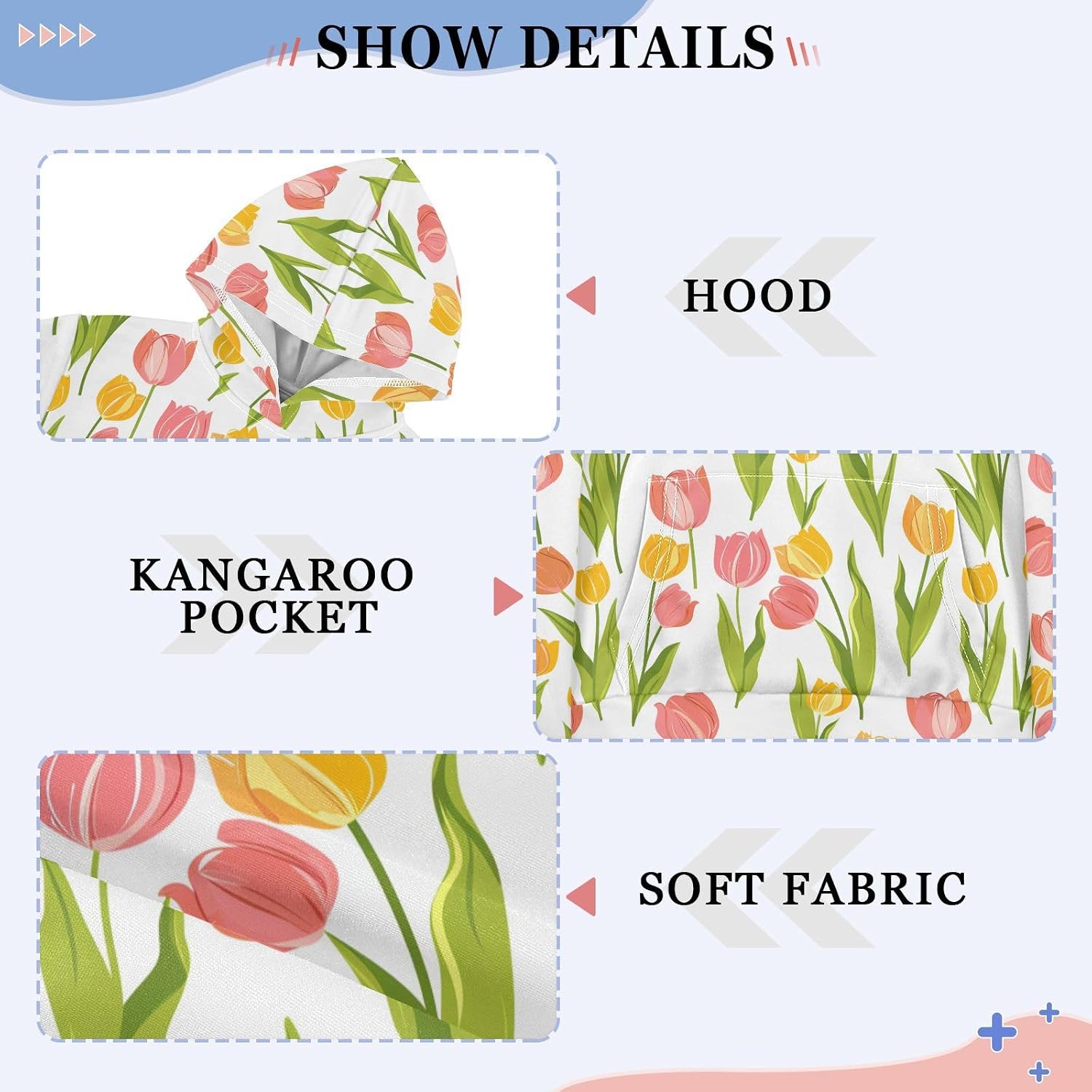 ALAZA Tulip Flower Floral Hoodies Sweatshirt for Boys Girls Kids Hooded Pullover Top