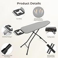 Vista 6 de Yaheetech Tabla de planchar plegable, tabla de planchar resistente con 9 alturas ajustables, cubierta de 4 capas y soporte de seguridad