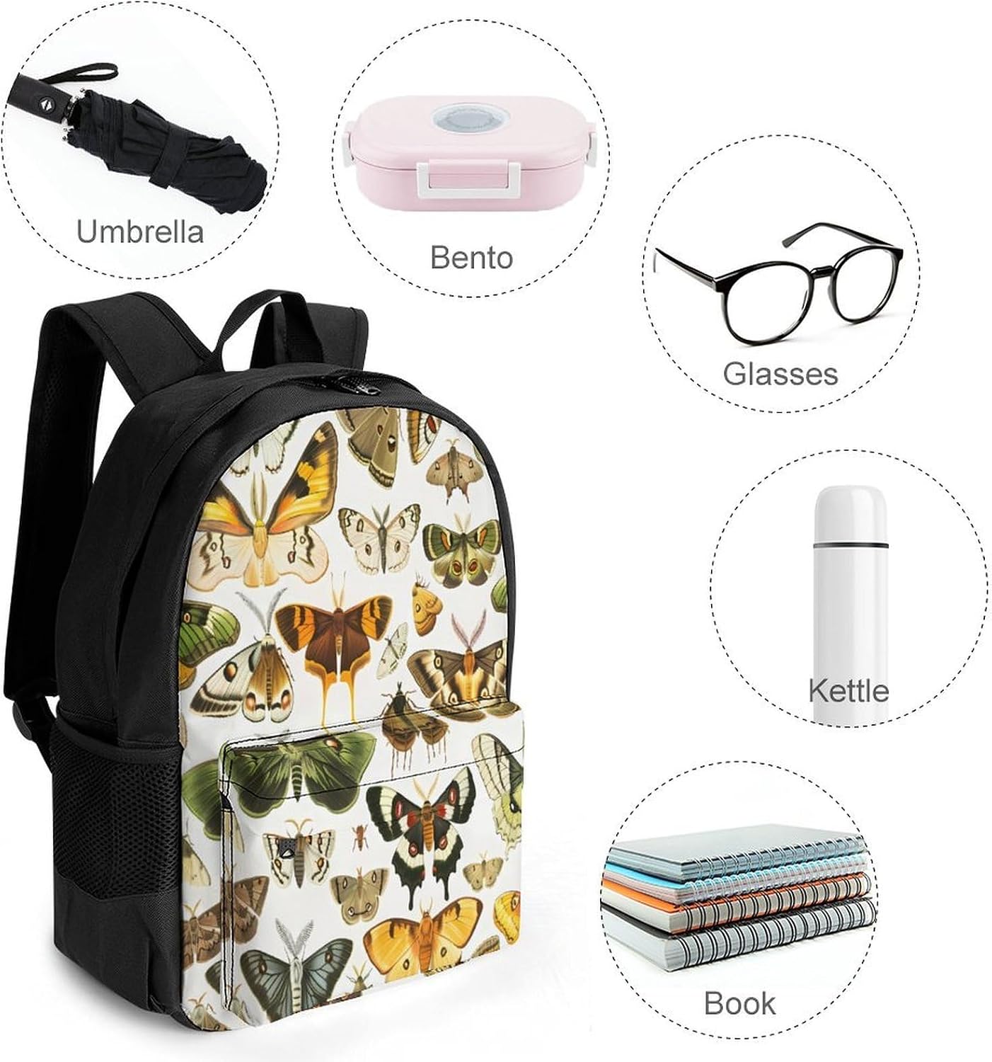 Colorful Moth Insect Backpack Lightweight Backpacks Work Bag