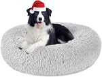 Donut de Lit de Chat et Chien Calme - Lit de chien 23.6'' Petit, Lits anti-anxiété pour chat flufy pour chats intérieurs, Lit pour animaux de compagnie lavable avec fond non-kide pour chiens et chats, L(23.6in/60cm)