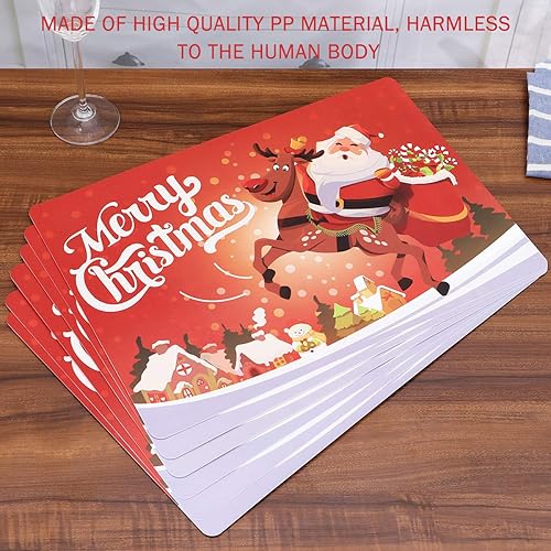 Miniatura 3 de BESTONZON 6 manteles individuales de Navidad, resistentes al calor, impermeables, para decoración de mesa de comedor (17.3 x 11.8 pulgadas)