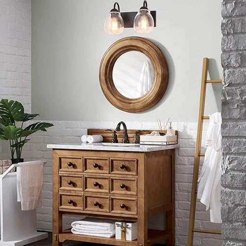 Miniatura 2 de ALICE HOUSE Luces de tocador de 13 pulgadas con vidrio semillado, iluminación de pared de 2 luces, luces de baño marrones sobre espejo, iluminación