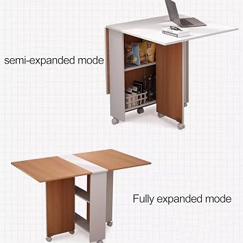 Mobile Folding Dining Table,Modern Drop Leaf Dining Table with 6 Wheels and 2-Layer Storage Racks,Space Saving Extendable Kitchen Table,Foldable in 3 Forms,for Kitchen Dining Room Restaurant