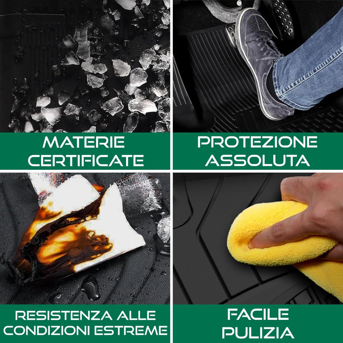 SERIE 4 TAPPETI - TAPPETINI IN GOMMA TPE NERI PER FIAT PANDA III DAL 2012 in poi