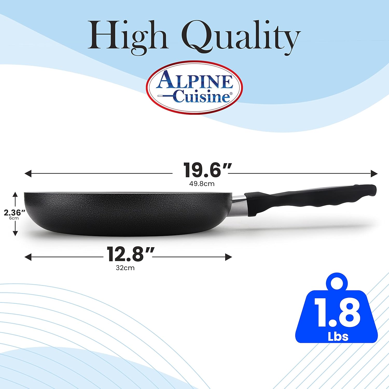 Alpine Cuisine Fry Pan 13-Inch Nonstick Coating Gray, Frying Pans Nonstick for Stove with Stay Cool & Comfortable Handle, Durable Nonstick Cookware, Ideal for Family