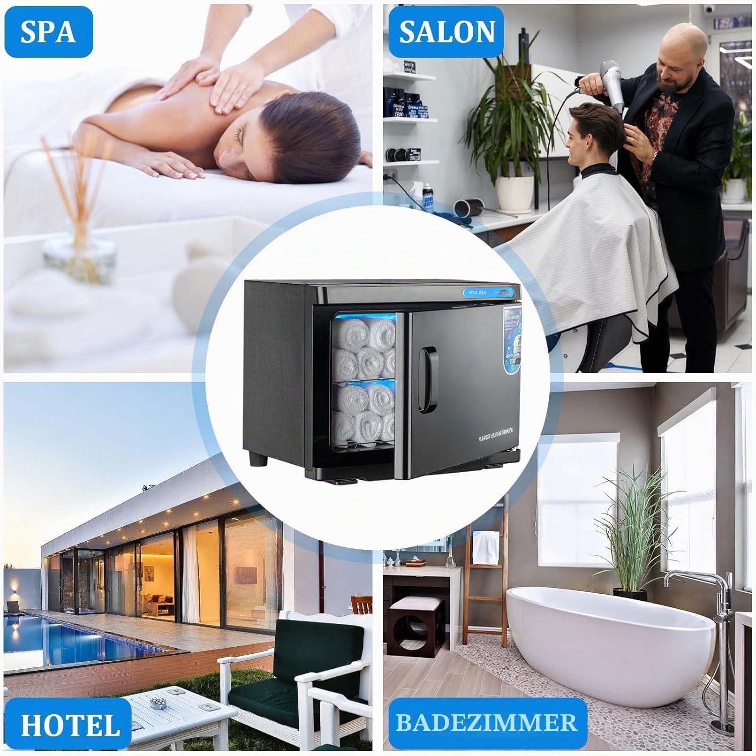 Citybee Toallero calentador de toallas – calentador de toallas UV – calentador de toallas 360 ° – secador de toallas eléctrico de bajo consumo – para belleza, spa, baño, hotel (negro, 23 L)