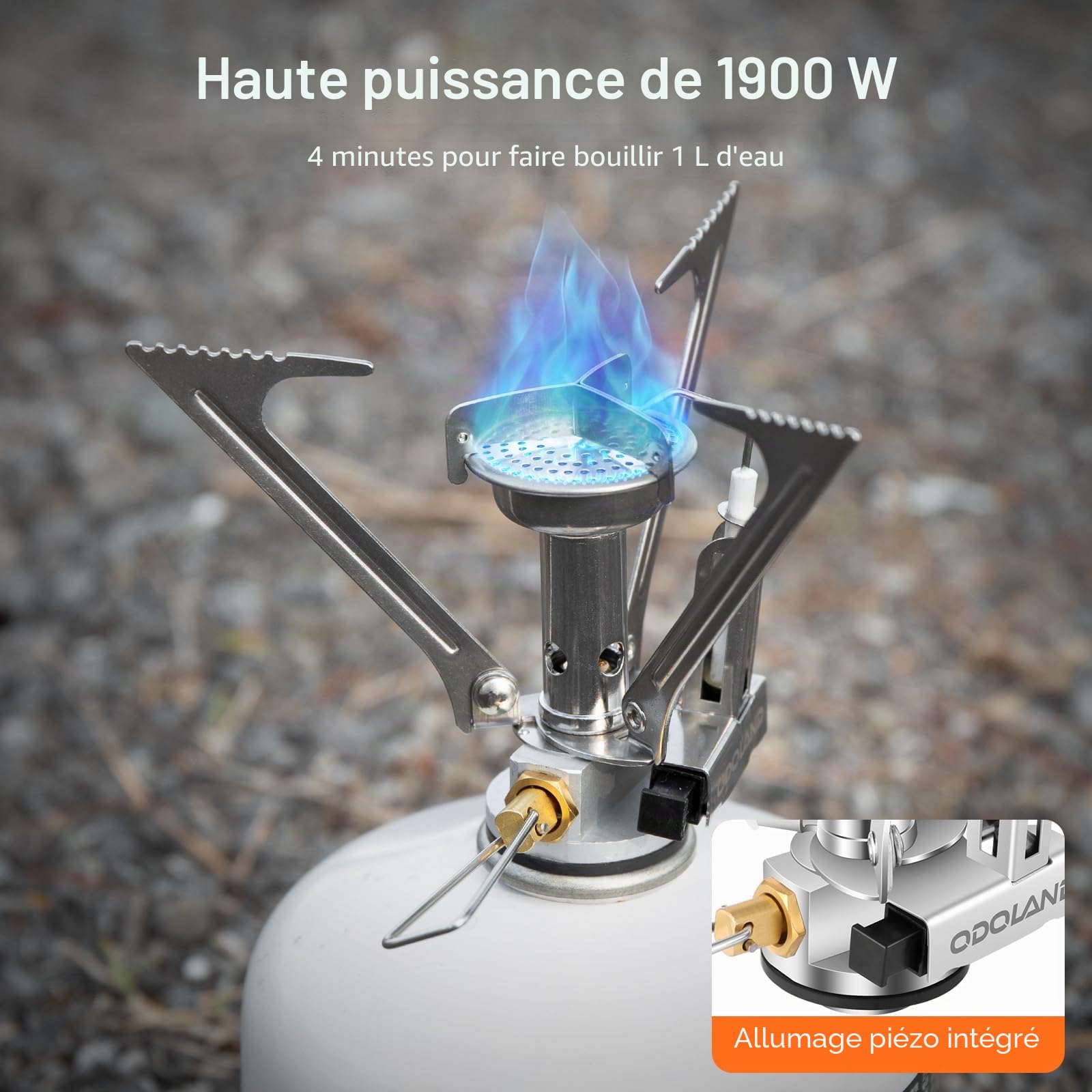 Odoland Batterie de cuisine de camping améliorée - Ustensiles en aluminium avec brûleur et tasse - Couverts pliables - Mini réchaud pour pique-nique en plein air