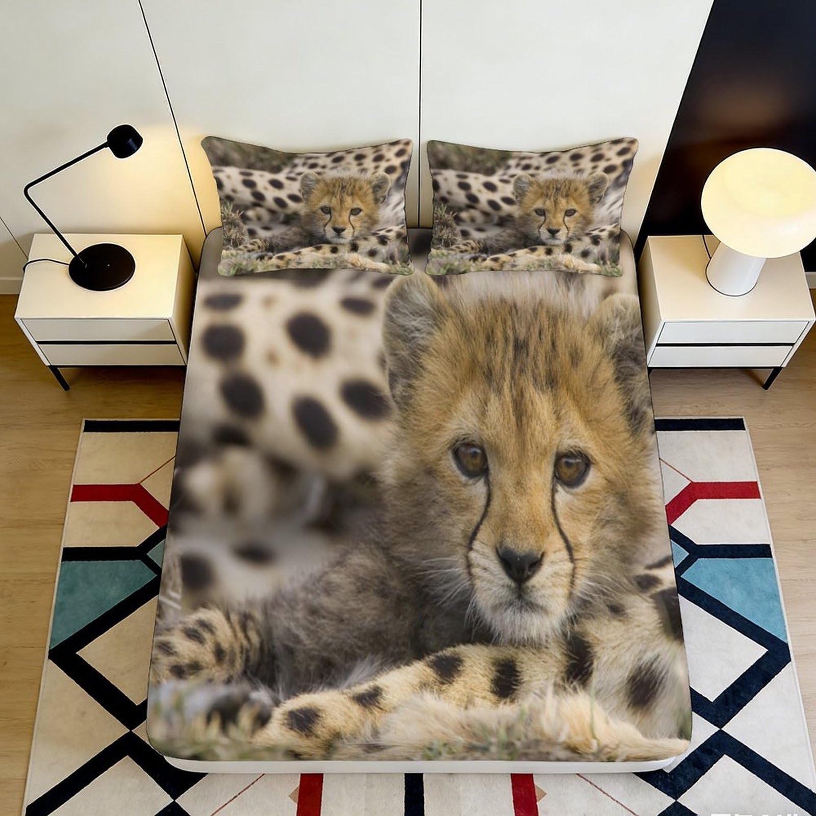 Dhbaneiok Style-6 3D Printed Cheetah Wild Animal Fitted Sheet Microfiber Soft Anti-Slip Leopard Bed Cover For Bedroom Dorm Decor 90X200x25cm