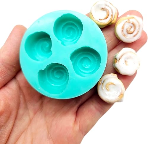 Miniaturas Rollo de canela molde - Mini incrustaciones canela rollos de silicona molde Toppings para velas, joyas, mini comida falsa NC001
