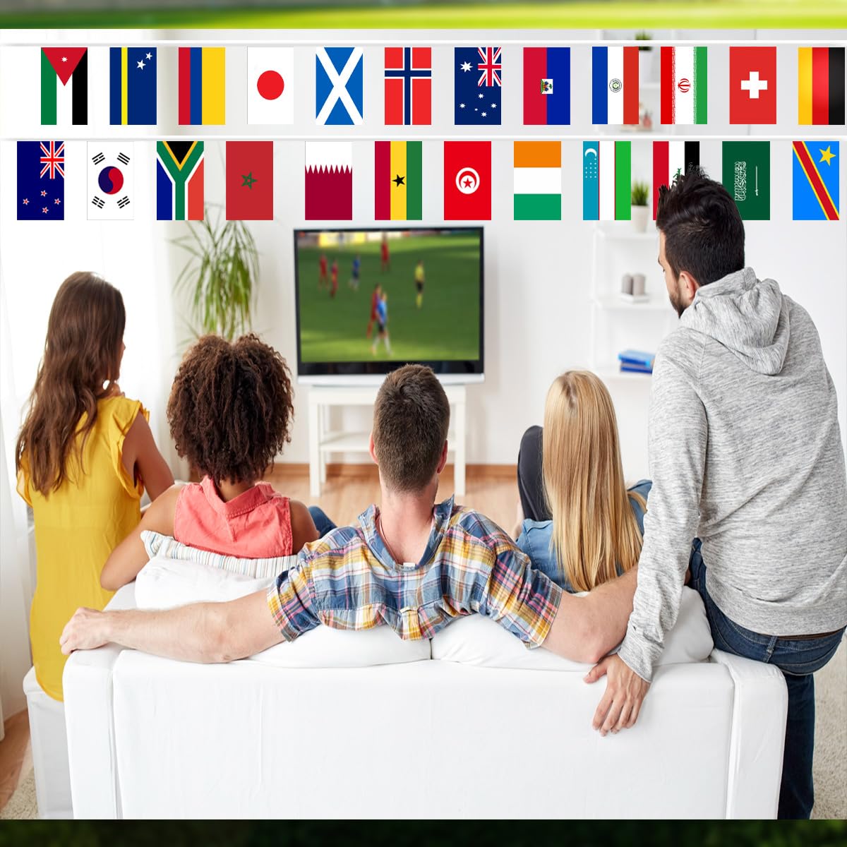 WM 2026 girlanda flaga 15 m flaga piłkarska 2026 flaga dekoracja dla 48 krajów, flagi dekoracje do baru na imprezę w ogrodzie (1 sztuka, 14 x 21 cm)