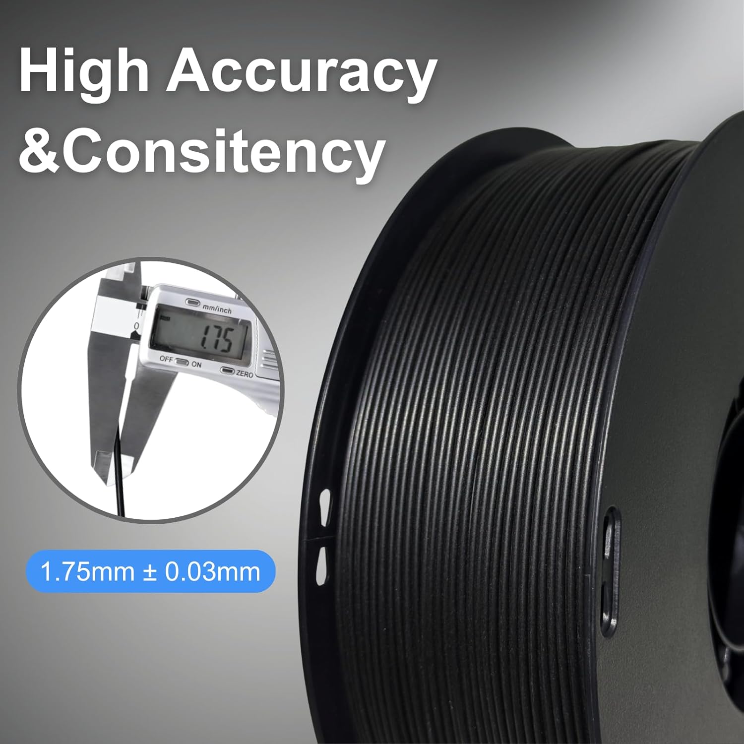 Carbon Fiber PETG Filament 1.75mm+/- 0.03mm, High Strength & Heat-Resistant for FDM 3D Printer, Rigidity & Abrasion Resistance for Functional Parts, 2.2lb (1kg), Black