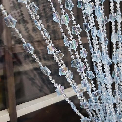 ave split Beaded Curtain Doorways Star Acrylic Hanging Door Beads String Curtains Tassel Room Divider Screen Decor for Doorway Window Living Room Wedding 049Star (Blue Star)