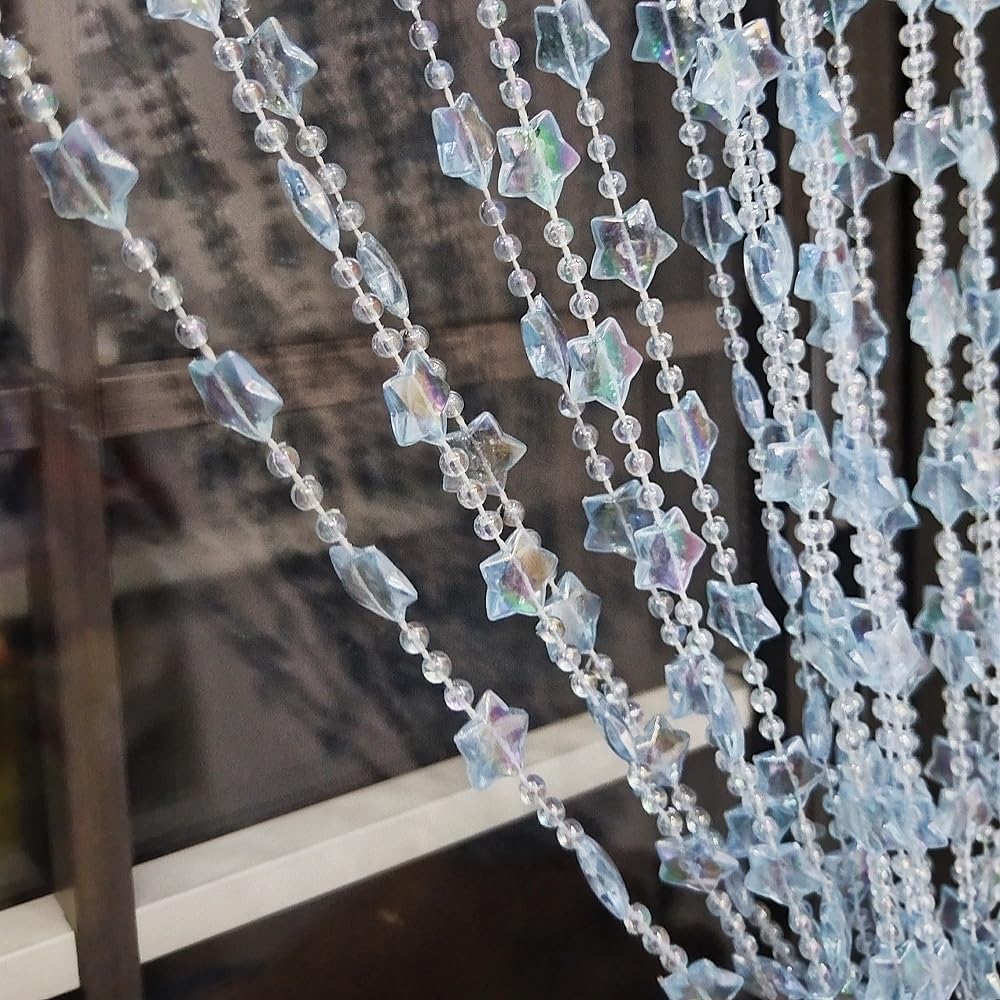 ave Split Perlenvorhang für Türen, Sterne, Acryl, hängende Türperlen, Fadenvorhänge, Quaste, Raumteiler, Bildschirm-Dekor für Tür, Fenster, Wohnzimmer, Hochzeit, 049 Stern (Blauer Stern)