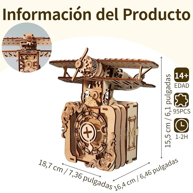 Foto 5 de 7 de Puzzle 3D Madera Rompecabezas Adultos Caja de Música Mágica con avión Adecuado para Regalar en un cumpleaños