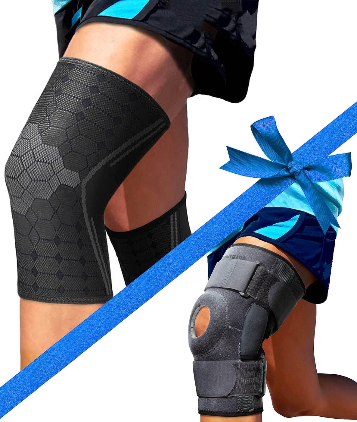 Sparthos Knee Compression Sleeves [Midnight Black - Large] x Hinged Knee Brace [Size L]