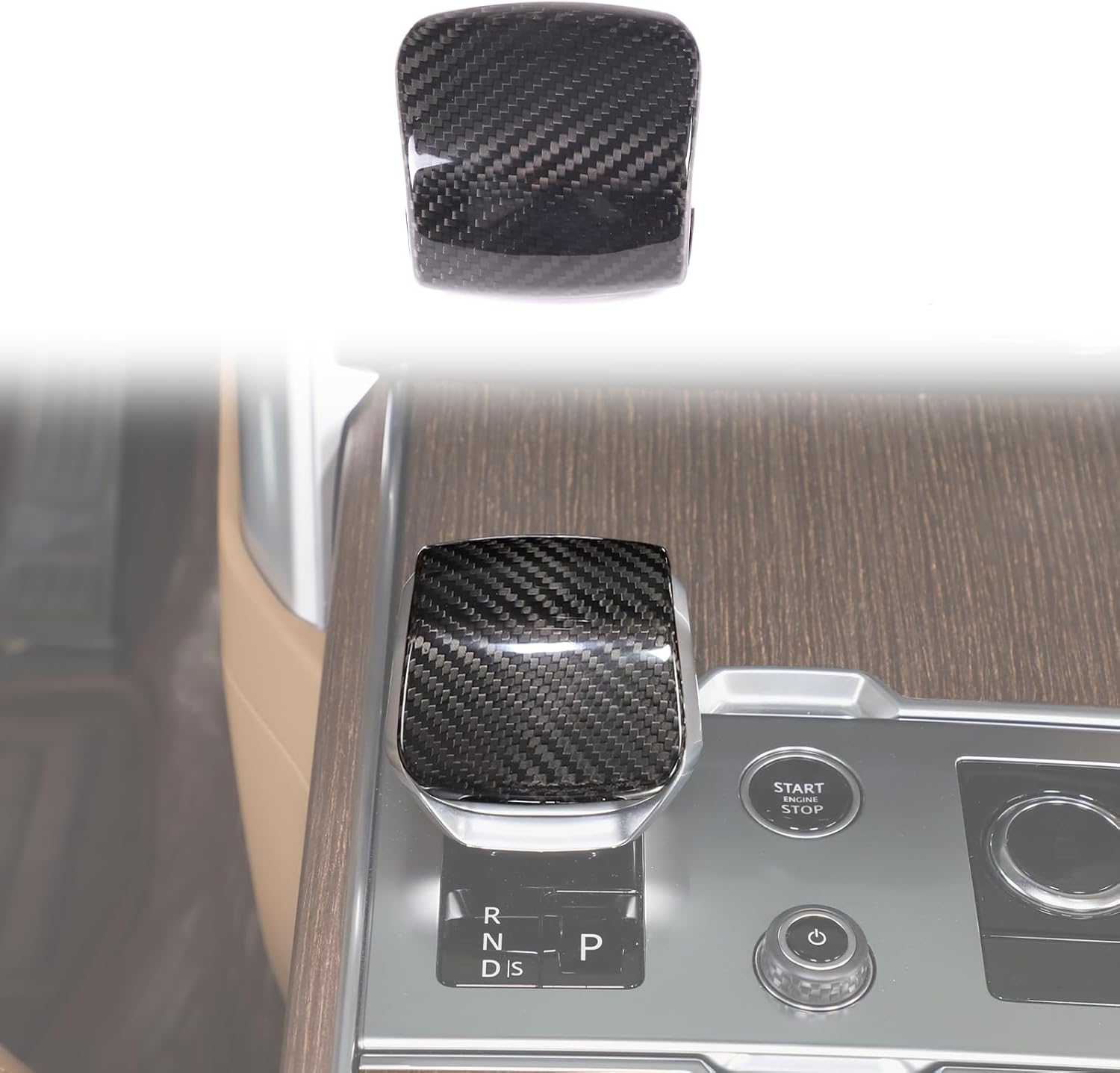 HAPPYHORSE Car Gear Shift Knob Head Cover Trim Compatible with Land Rover Range Rover Sport/Vogue，VELAR/Discovery 5，Carbon Fiber Gear Shift Knob Head Protective Cover Decoration (Black)