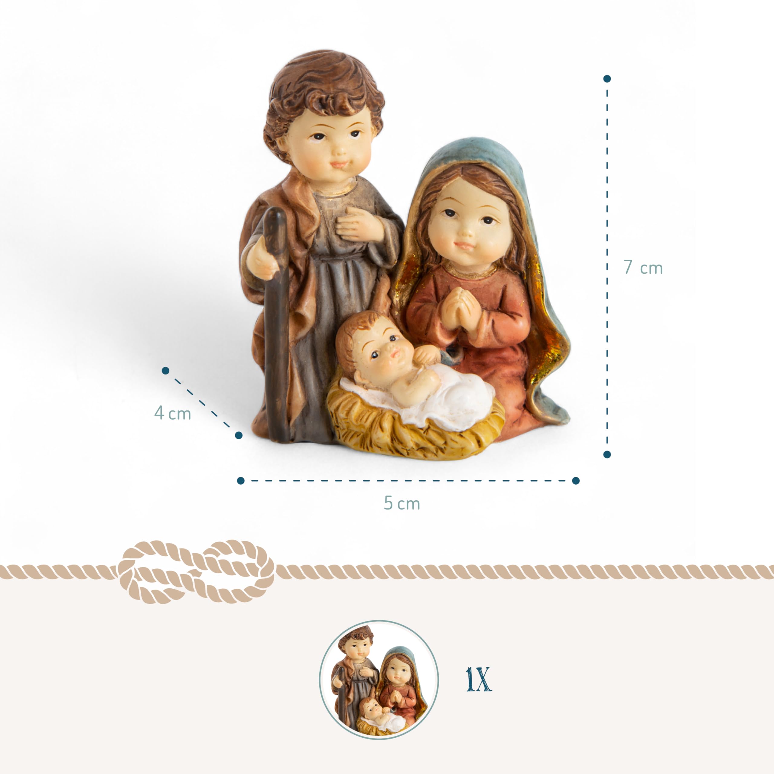 Logbuch-Verlag Mini Crèche De Noël, 7 Cm: Petite Décoration Festive En Résine, Figurine De La Sainte Famille, De Table Intérieure Dorée Et Brune