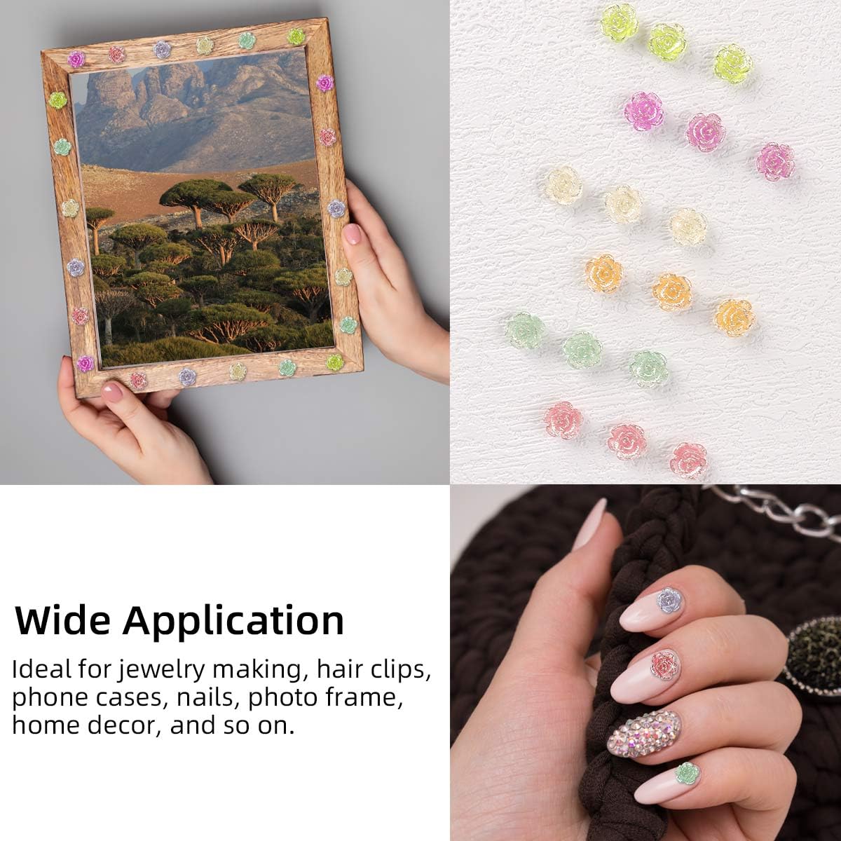 100 Pcs Flatback Rose Charms Rose Flower Cabochons Resin Beads Embellishments for Craft DIY Jewelry Making Scrapbooking Decor Flatbacks Loose Beads Phone Case Necklace Accessories (Mixed Color) - Image 4